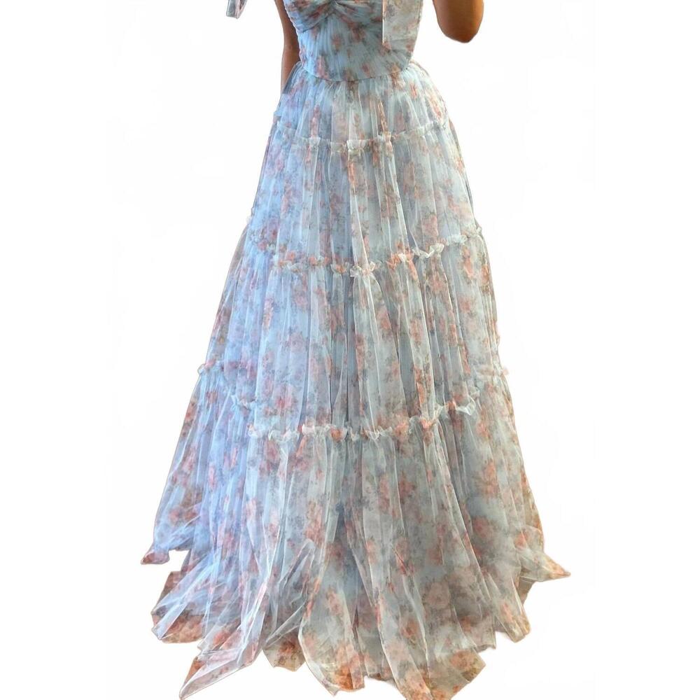 NEW ANDREA & LEO COUTURE layered tulle gown in blue